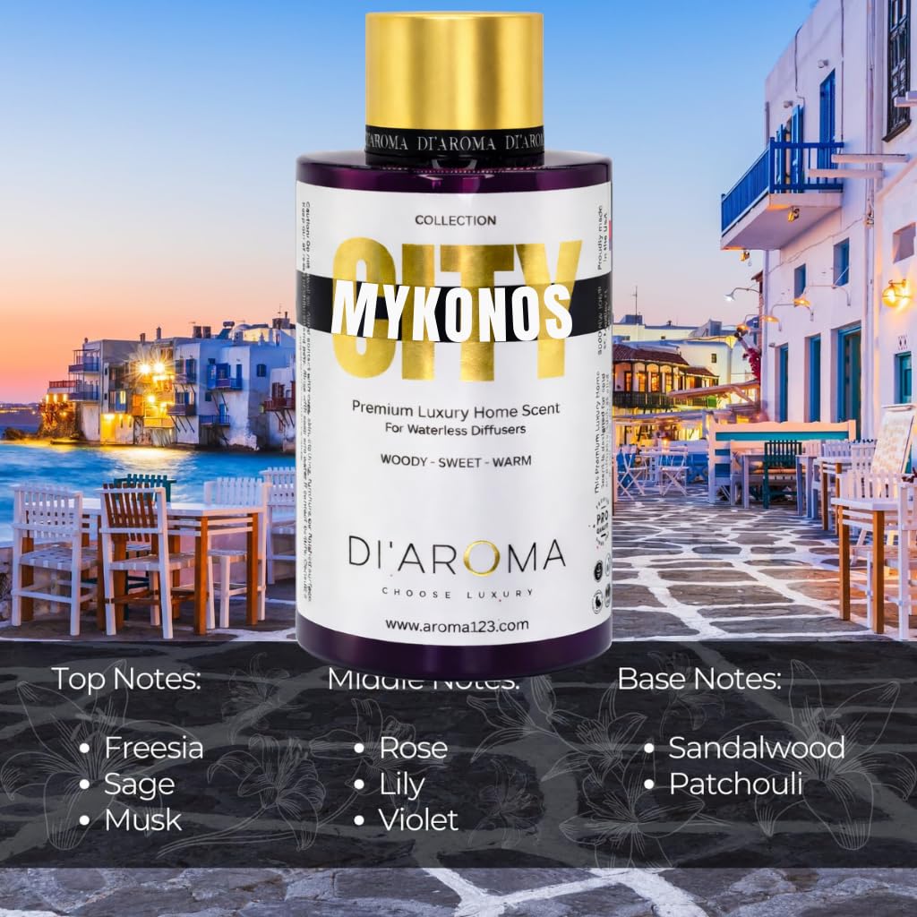 Mystic Romance Di'Aroma Mykonos purple bottle 120ml enhances home ambiance.