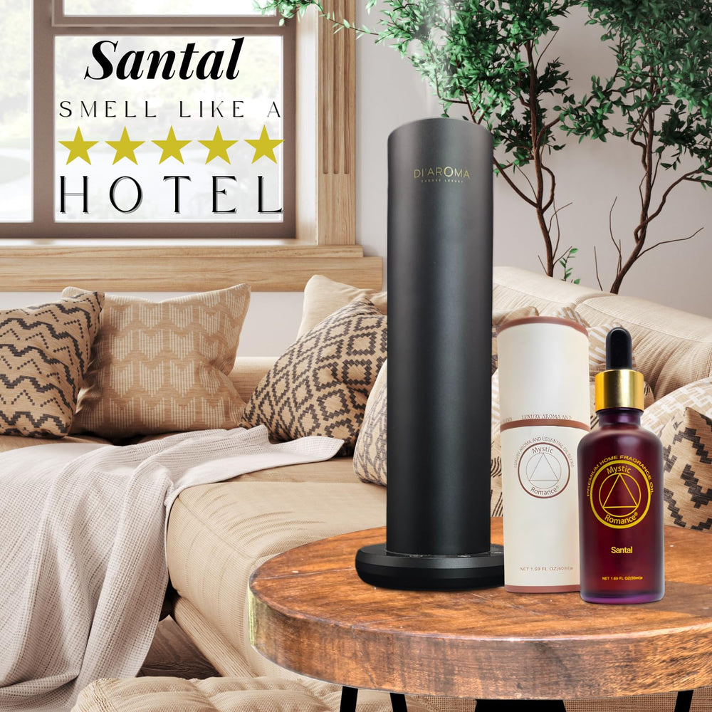Mystic Romance Santal Premium room ambience image highlights calming yet uplifting scent mood.