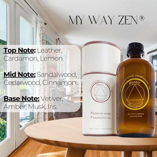 Mystic Romance My Way Zen woodsy aroma closeup; elevates living spaces with luxury scents.
