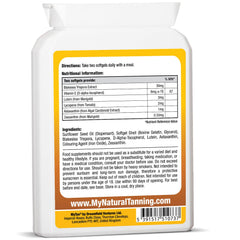 MyTan Bronze softgels close-up indicating golden glow potential.