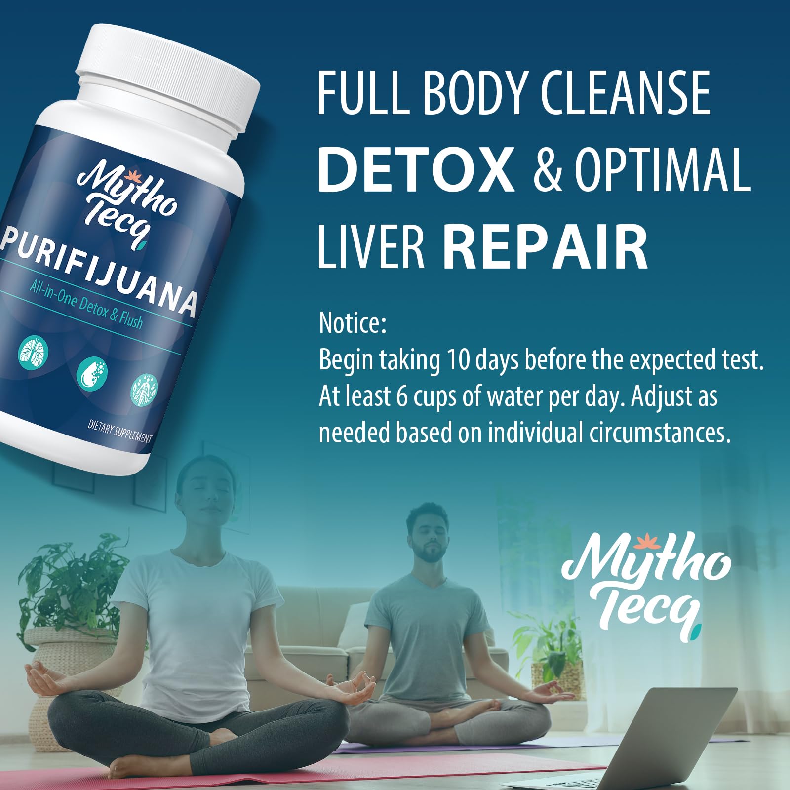 MythoTecq detox empty glass with pills ready for a mindful cleanse ritual