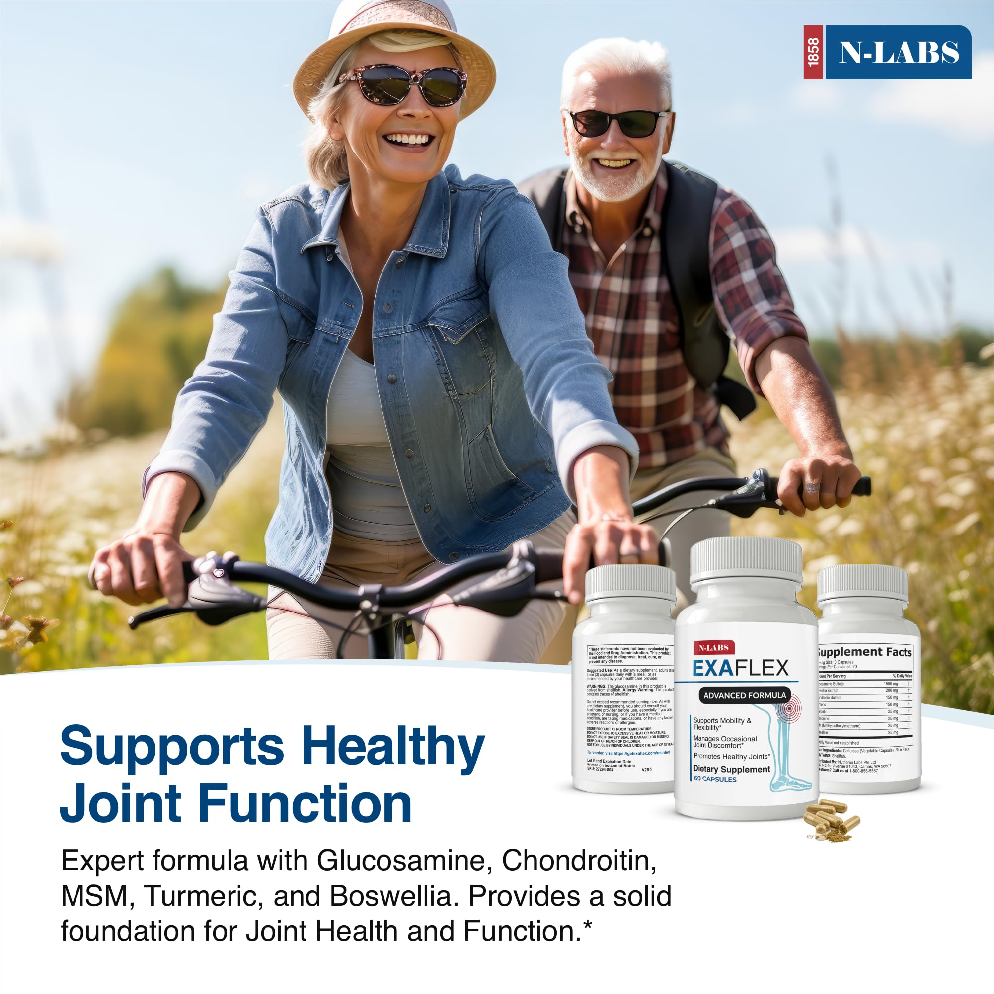 N-Labs ExaFlex bottle label with ingredients and USA-made promise.