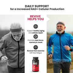 NAD PLUS Revive packaging with GMP-certified, gluten-free and non-GMO clean-label quality.