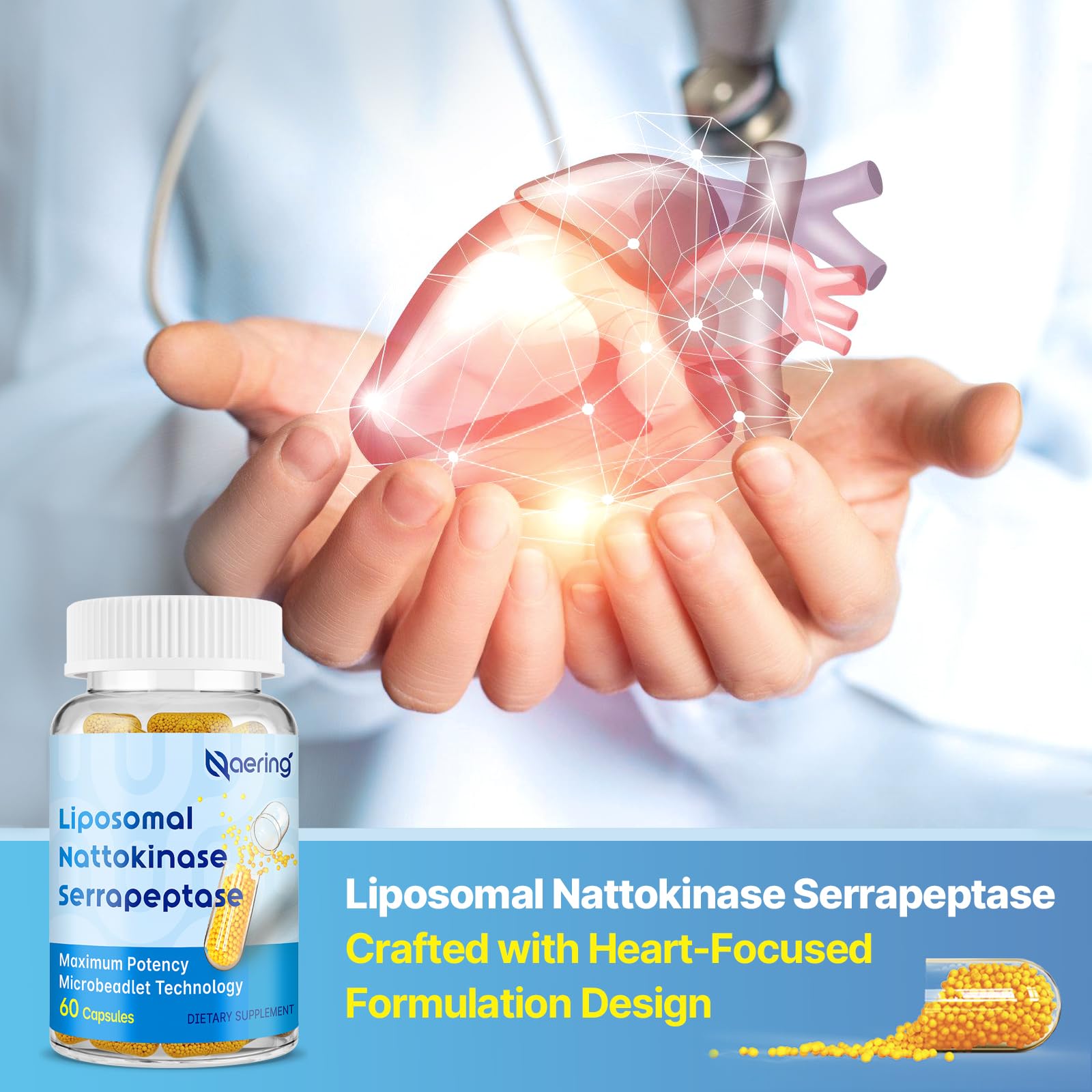 Enzyme capsules from Naering in a close-up shot