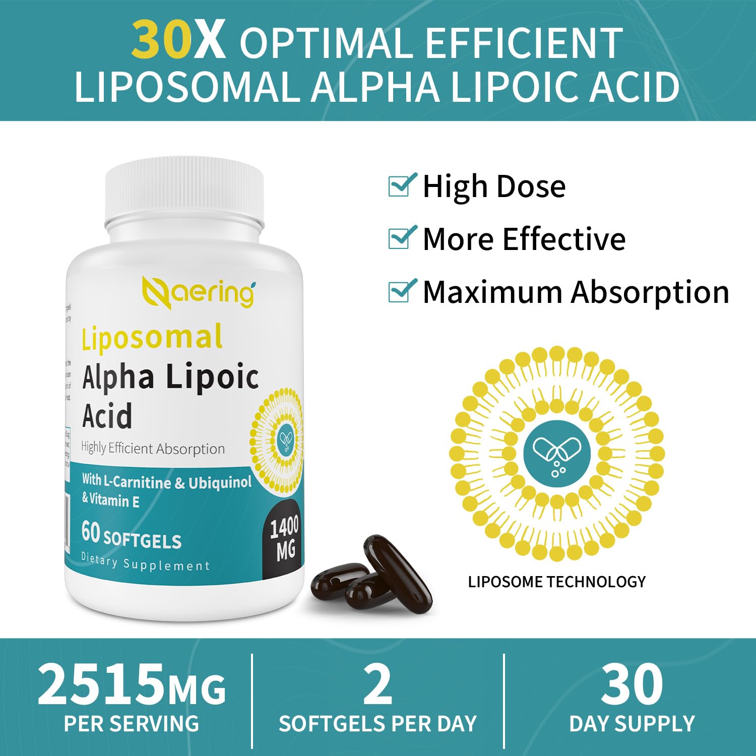 Naering liposomal alpha lipoic acid back label view