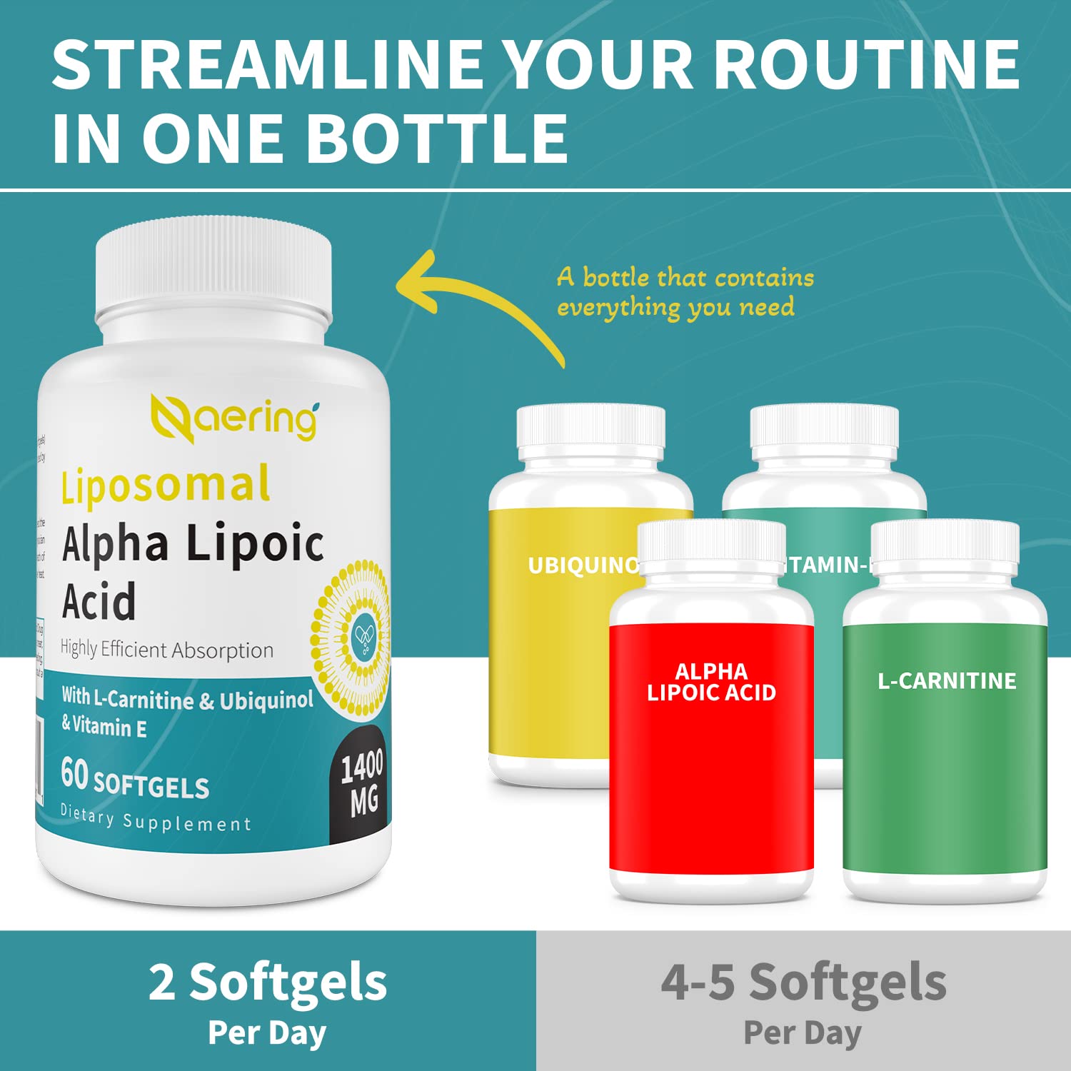 Naering liposomal alpha lipoic acid label detail showing 1400mg dose