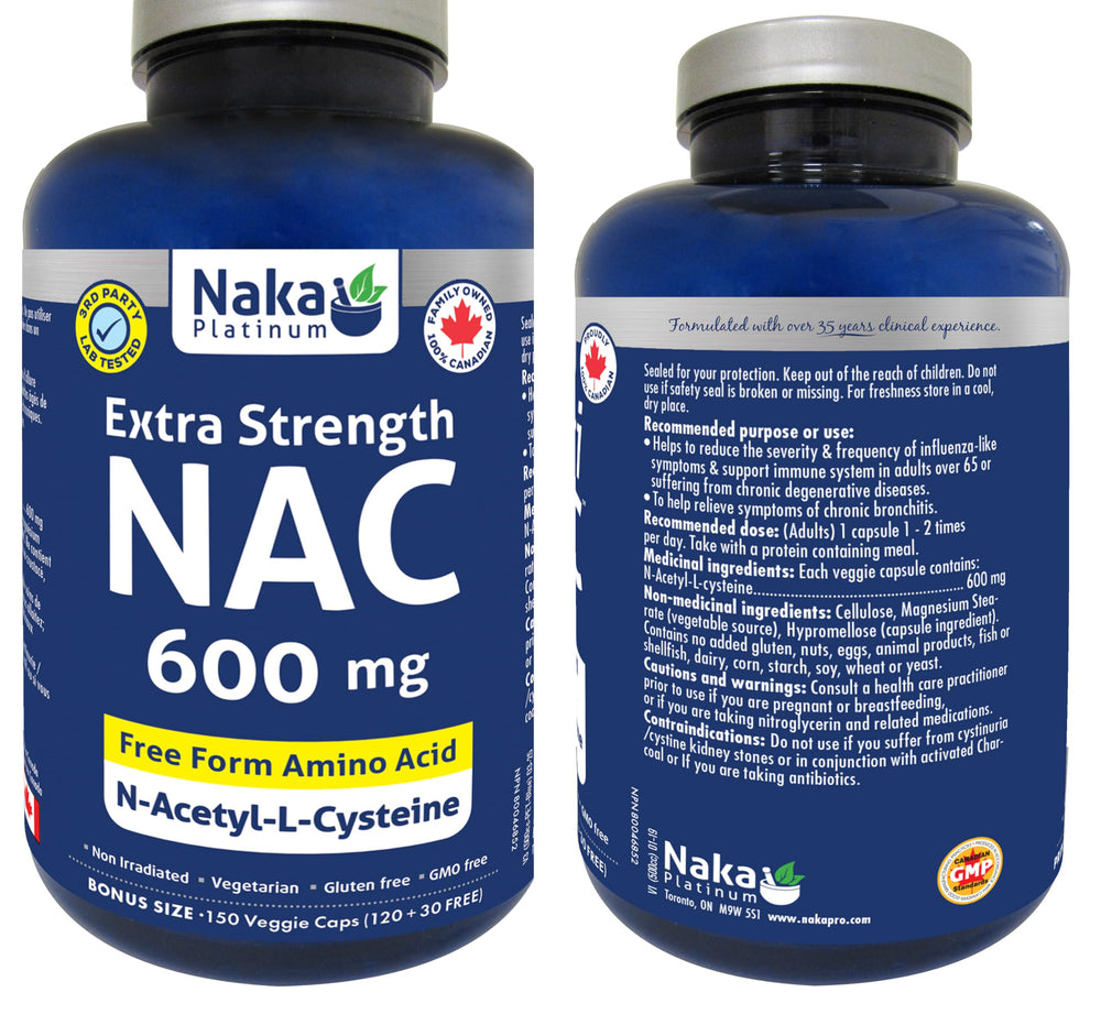 NAKA Platinum NAC bottle with pour view for easy daily dosing