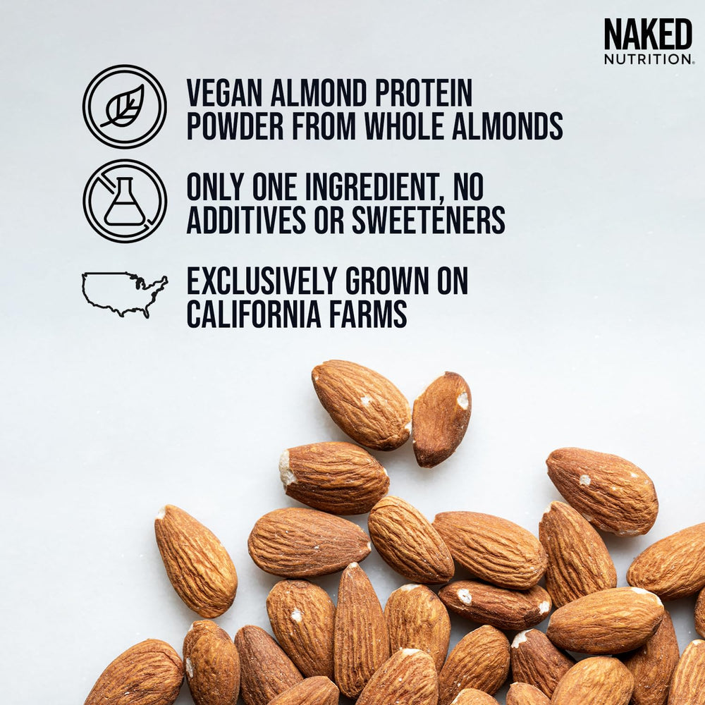 Closeup of NAKED Almond Powder texture for a high-protein, low-sugar profile.
