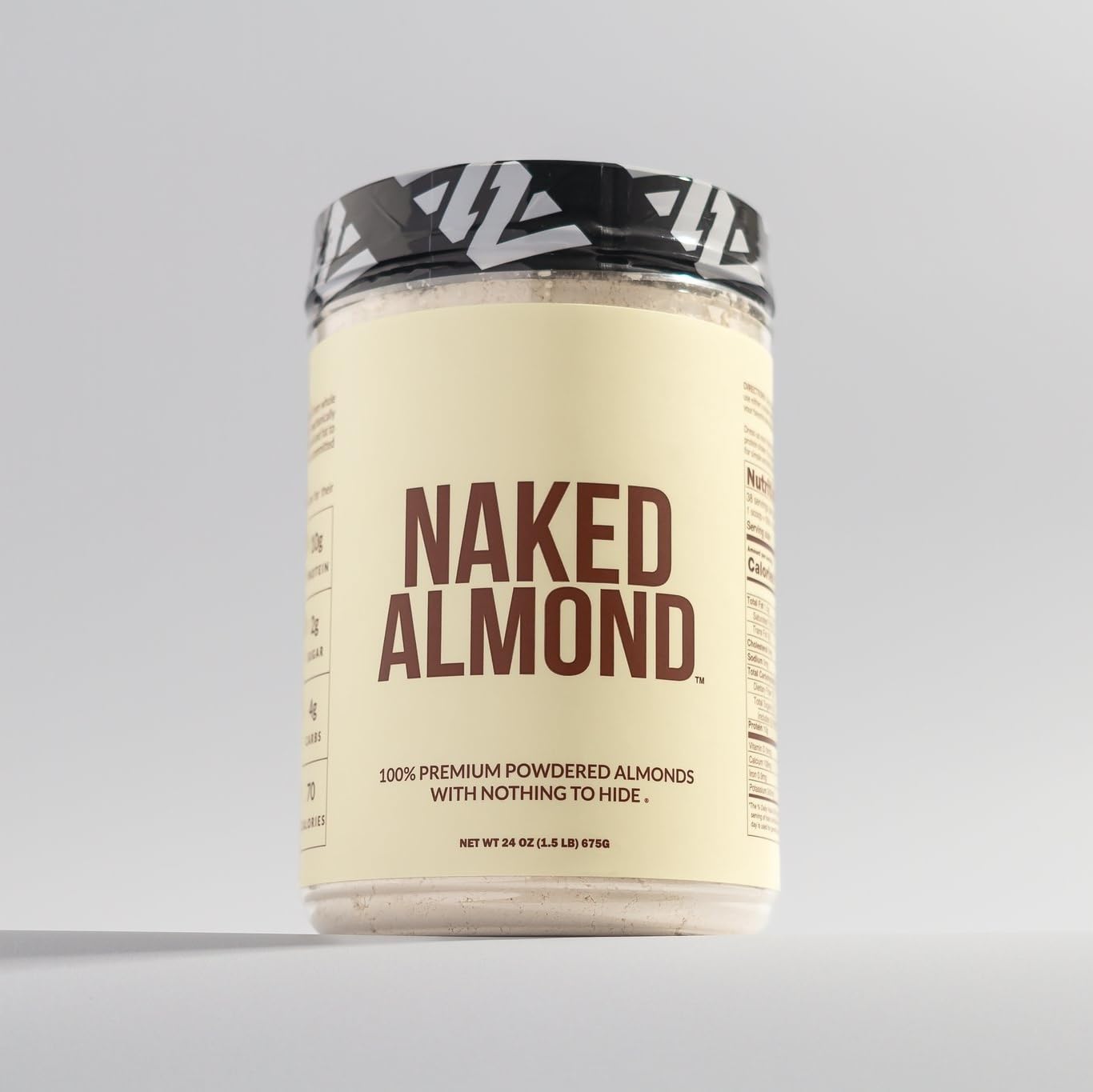 NAKED Almond Protein Powder serving scoop with measuring cup for precise portions.