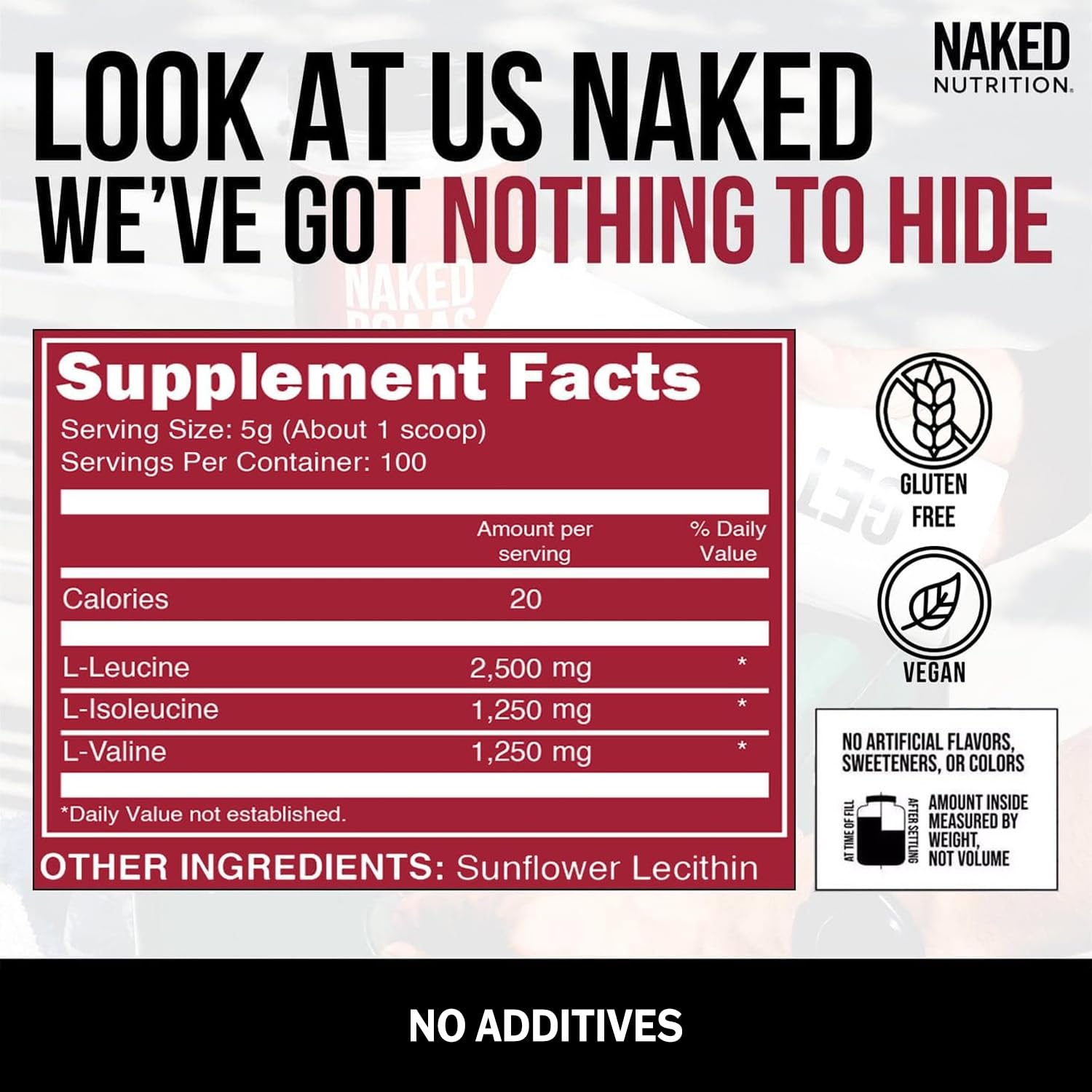 Naked BCAAs shaker with prepared mix, ideal for pre- or post-workout use.