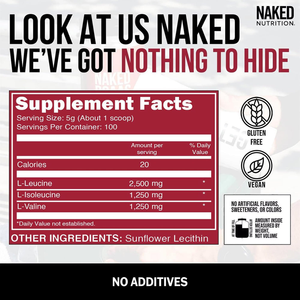 Naked BCAAs shaker with prepared mix, ideal for pre- or post-workout use.
