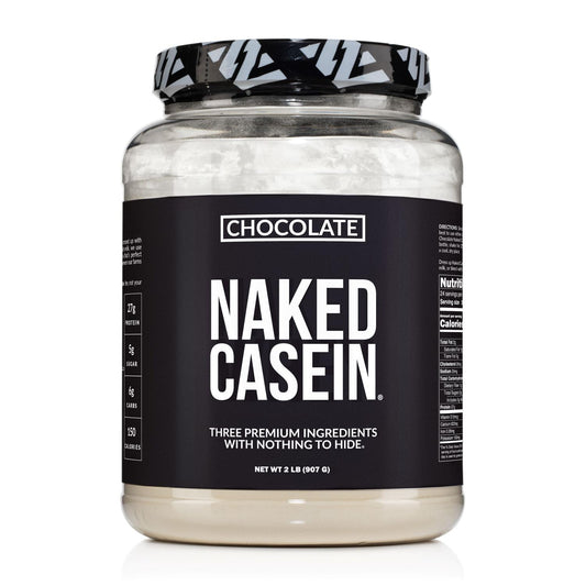 NAKED Casein 2lb tub chocolate – protein-packed, supports steady overnight recovery.