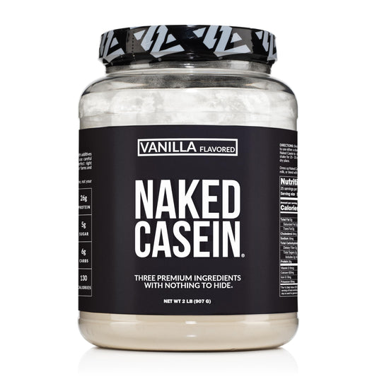 NAKED Casein Vanilla bottle pours to support slow-release protein overnight.