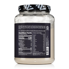 NAKED Casein Vanilla shake glass shows creamy texture for recovery drinks.