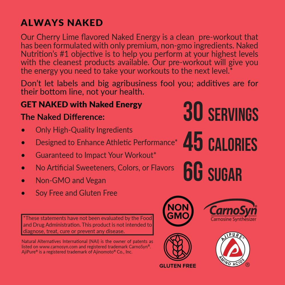 NAKED Cherry Lime Energy caffeine visual communicates energy boost.