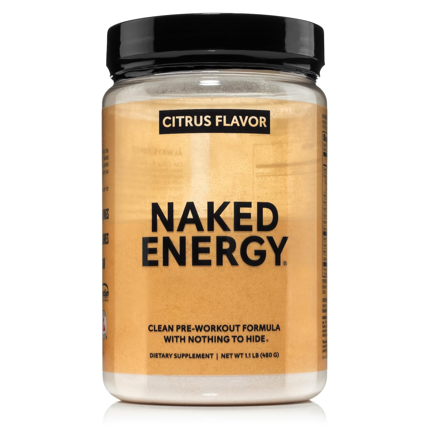 NAKED Citrus Energy bottle on counter for quick pre-workout use and clean energy.