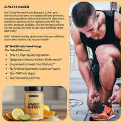 NAKED Citrus Energy ingredients panel emphasizes vegan, NSF-certified formula.