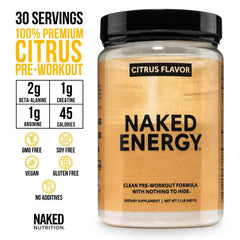 NAKED Citrus Energy scoop for precise dosing before workouts.