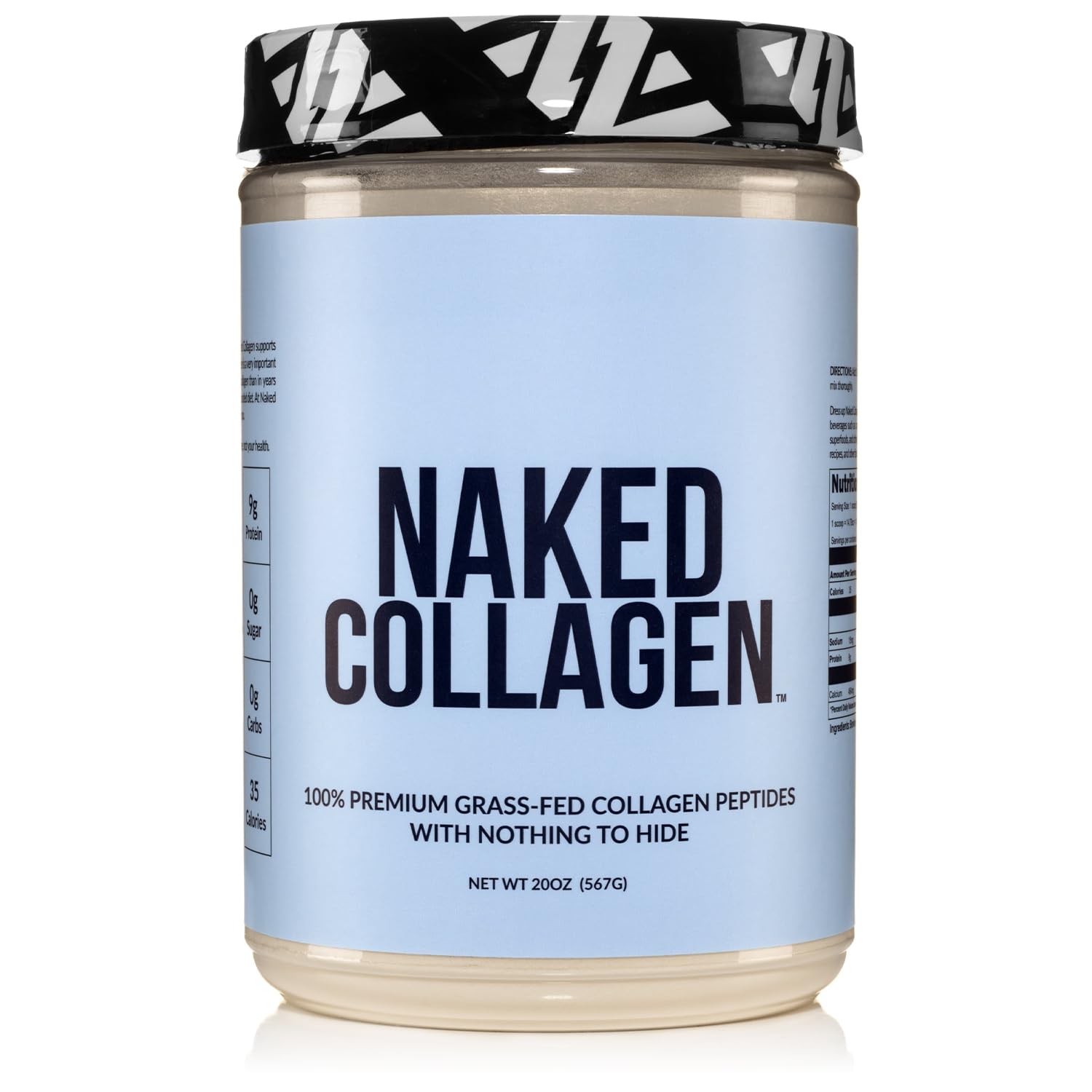 NAKED Collagen Peptides powder bottle highlights pasture-raised purity for daily use.