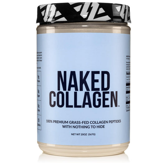 NAKED Collagen Peptides powder bottle highlights pasture-raised purity for daily use.