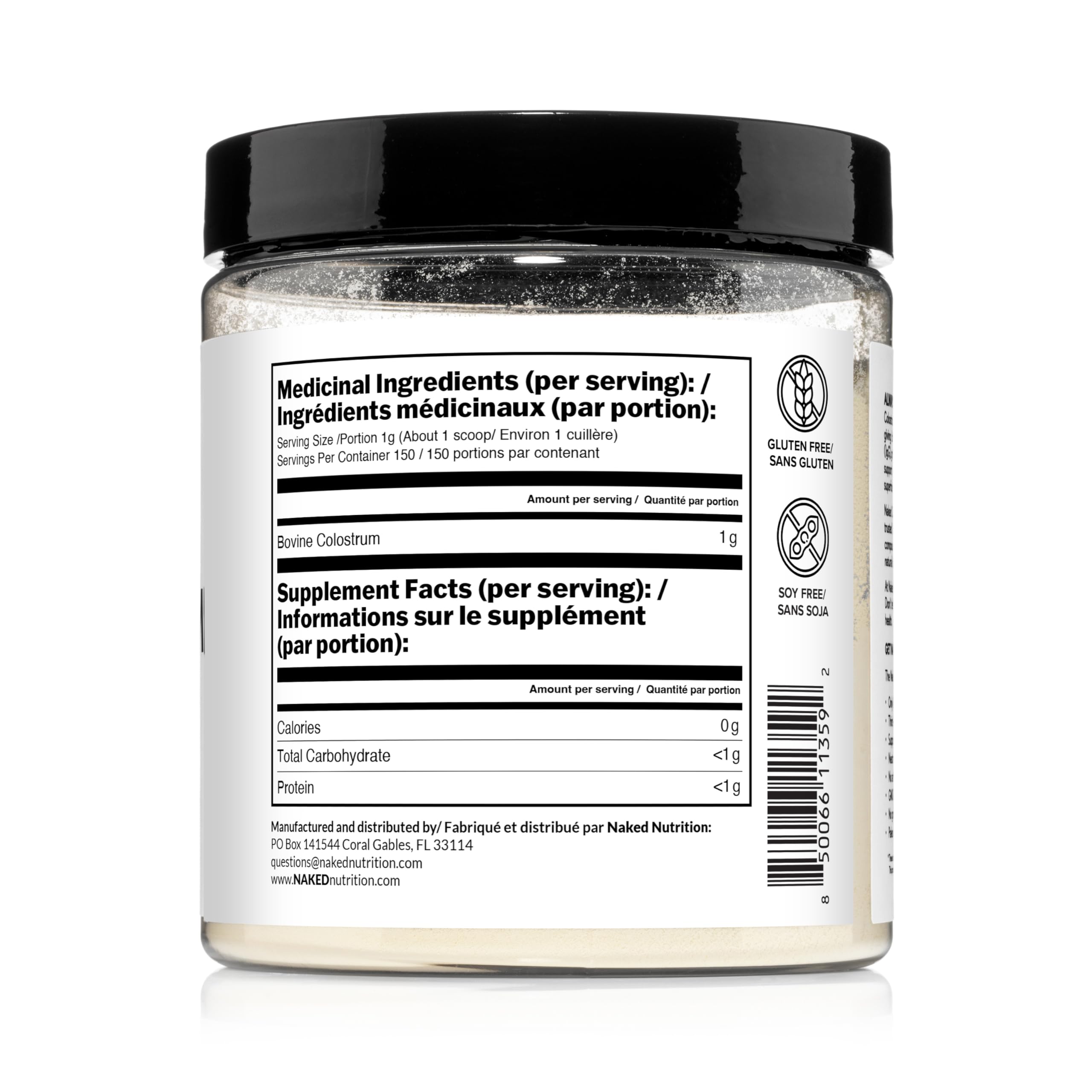 NAKED Colostrum Powder dissolving in a glass showing neutral taste blend.