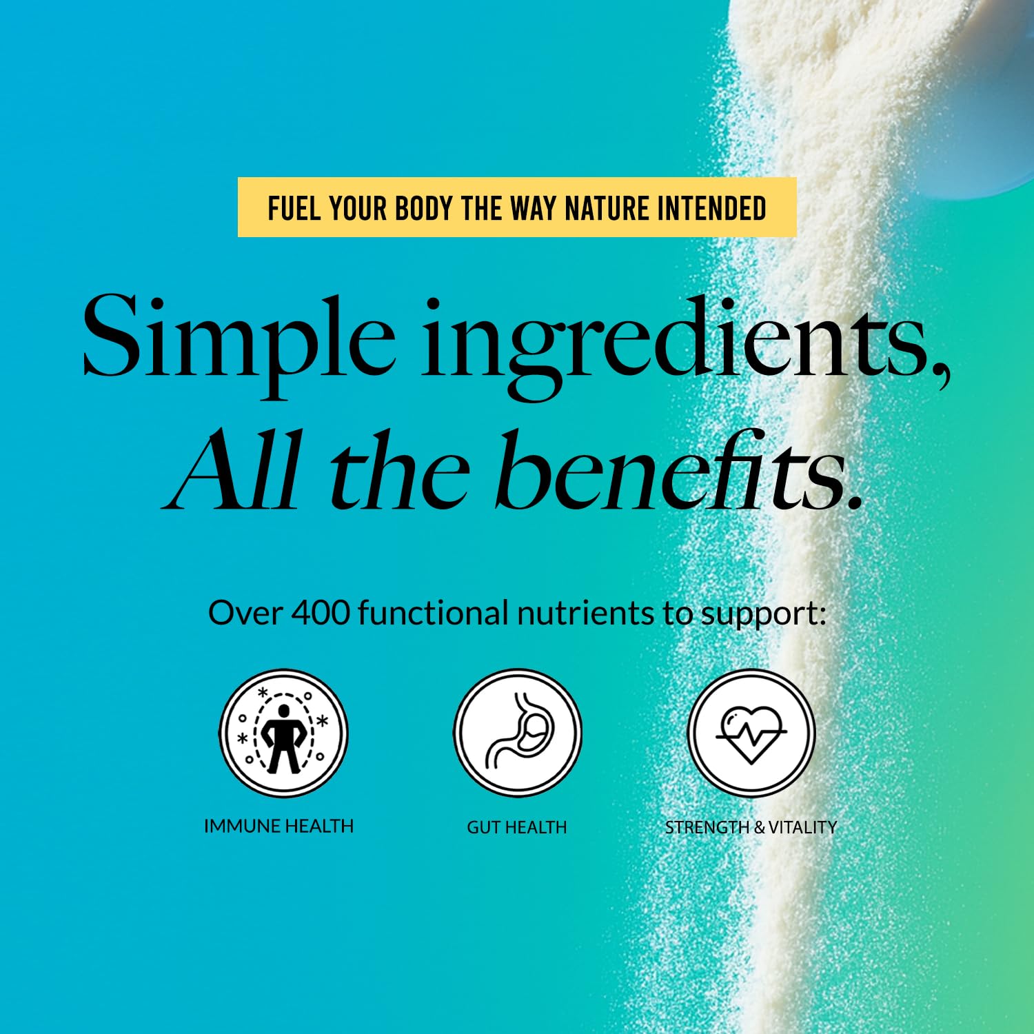 NAKED Colostrum Powder spoon highlighting precise dosing for daily intake.