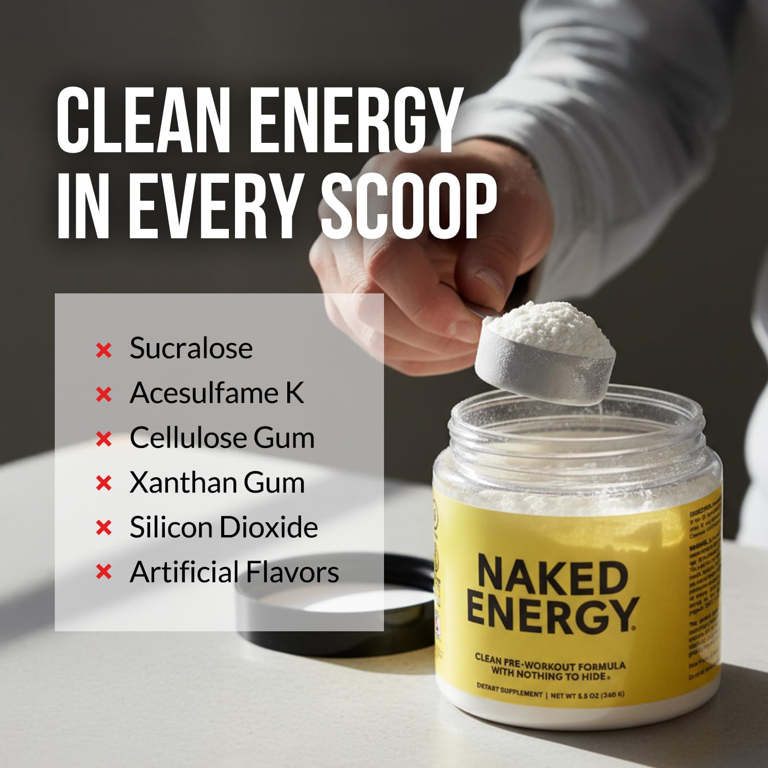 NAKED Energy scoop inside packaging for precise serving