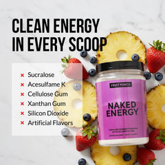 NAKED Fruit Punch Energy powder scoop ready to mix before training for a boost