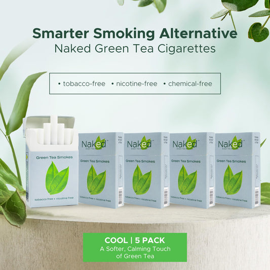 NAKED Green Tea Cigarettes COOL carton side view, USA-made