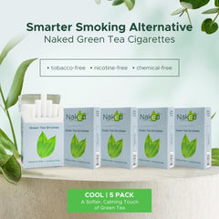 NAKED Green Tea Cigarettes COOL carton side view, USA-made