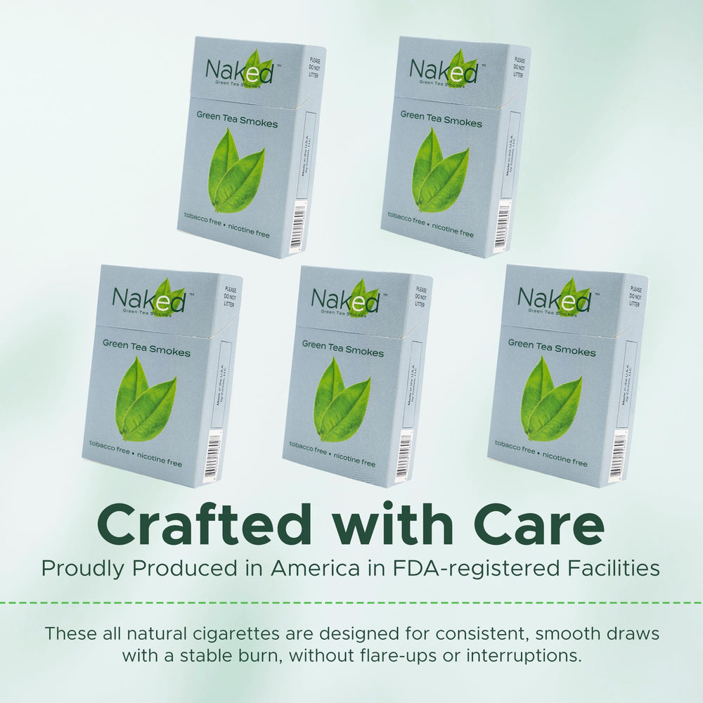 NAKED Green Tea Cigarettes COOL pack label highlighting no additives