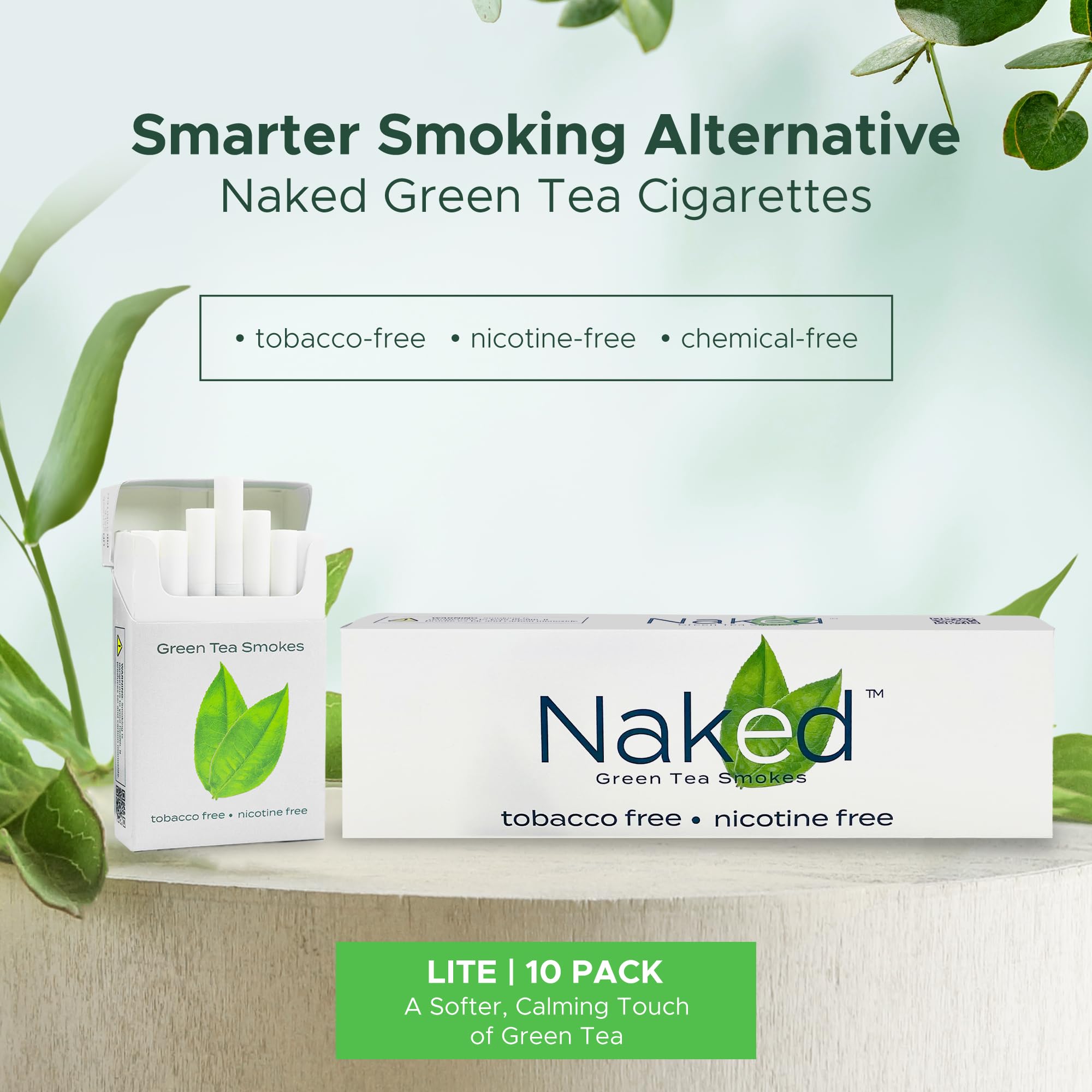 Naked Green Tea Cigarettes Lite pack front with natural branding.