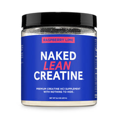 NAKED Lean Creatine HCl Raspberry Lime powder in tub supports lean definition with clean ingredients.