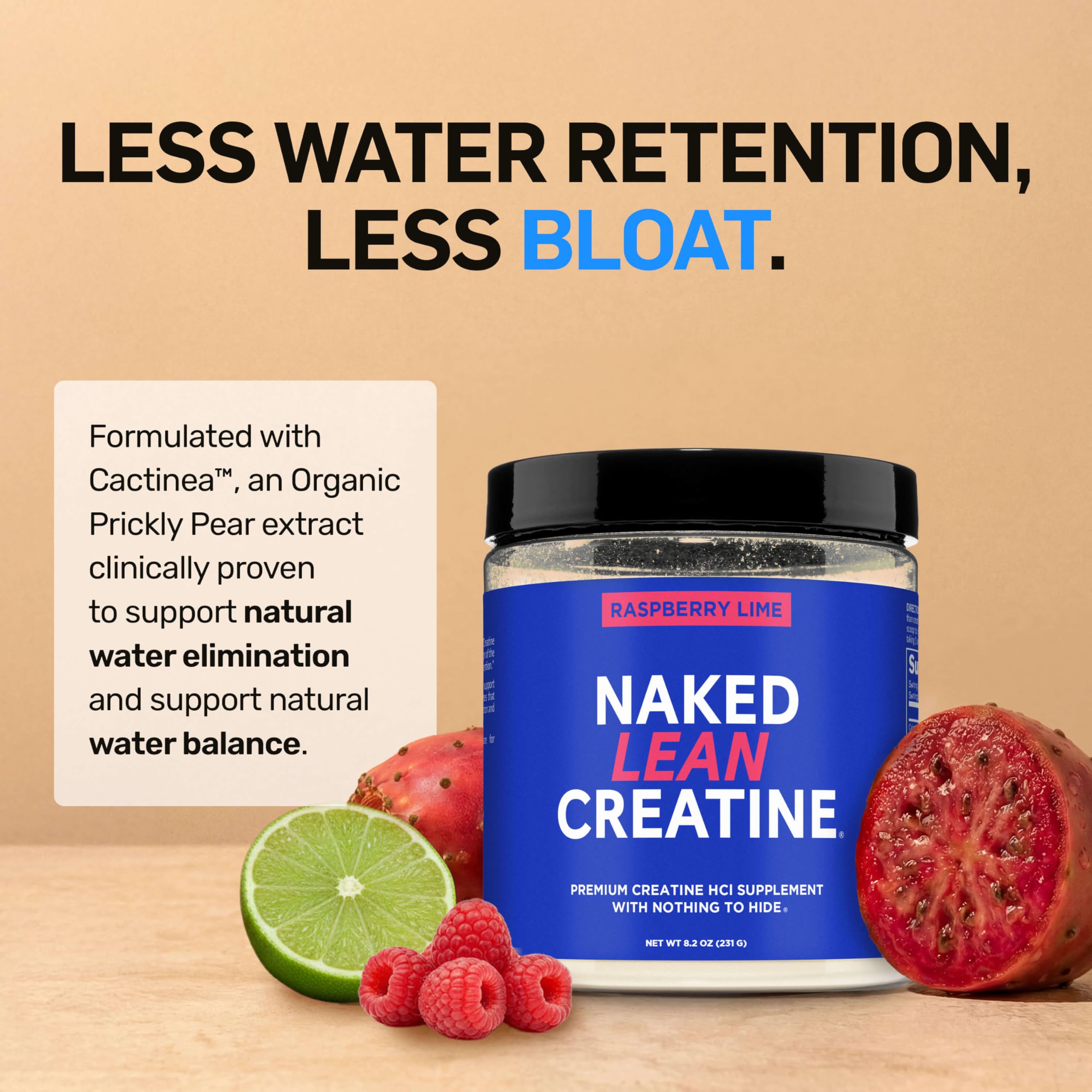 NAKED Lean Creatine HCl scoop beside powder highlights precise serving size.