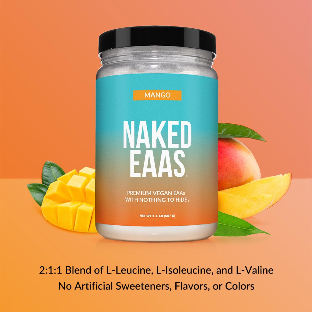NAKED Mango EAAs scoop pour shows quick dissolve in beverage.