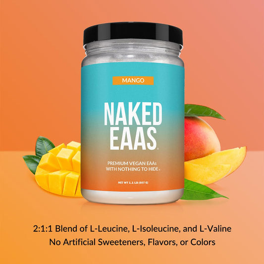 NAKED Mango EAAs scoop pour shows quick dissolve in beverage.