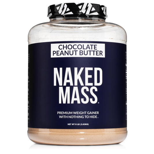 NAKED Mass chocolate peanut butter bottle ready for a rich shake