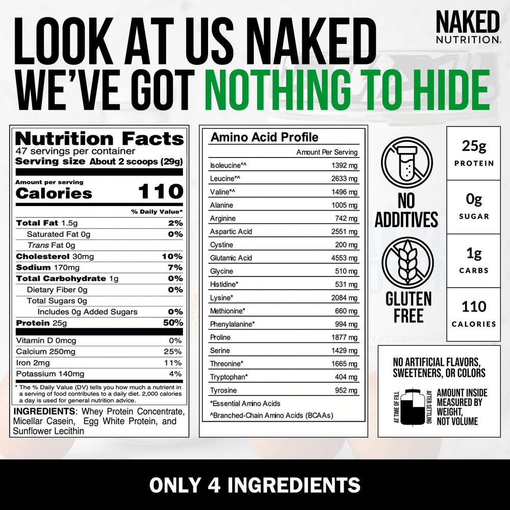 NAKED Protein Powder Blend sunflower lecithin close-up highlights smoother mixing.