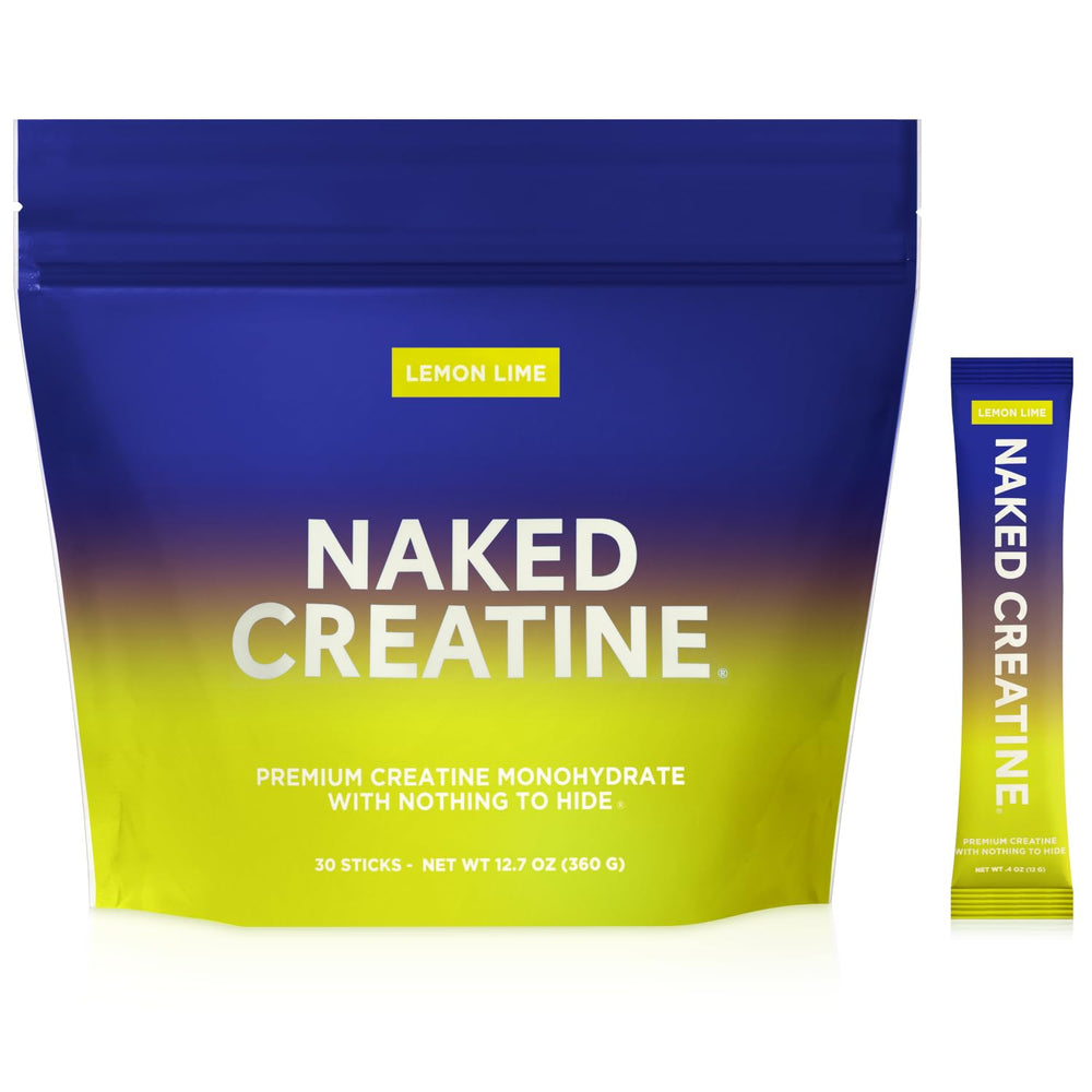 Naked Pure Micronized Creatine Lemon Lime stick pack ready to dissolve in water for quick mix
