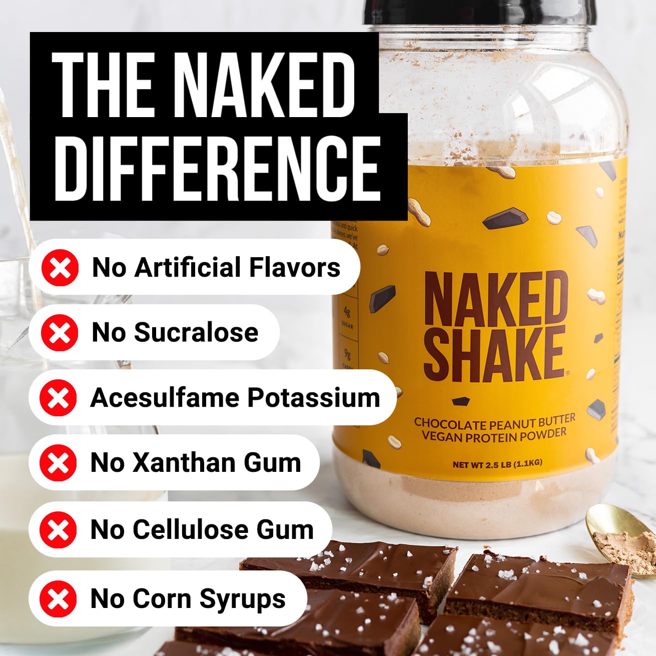 Glass of NAKED Shake chocolate peanut butter shake ready for a fast post-workout snack