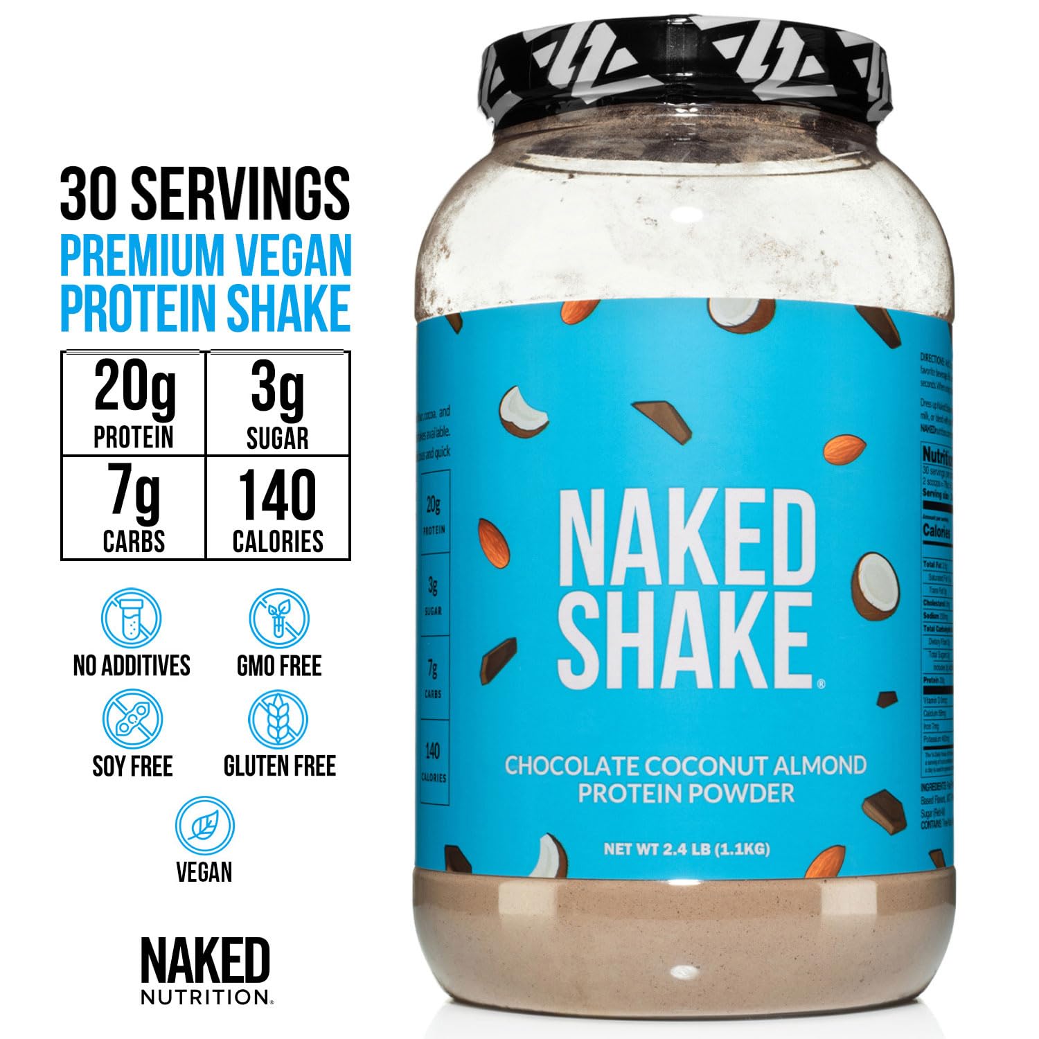 NAKED Shake label-no-artificial-sweeteners signals clean, GMO-free formulation.