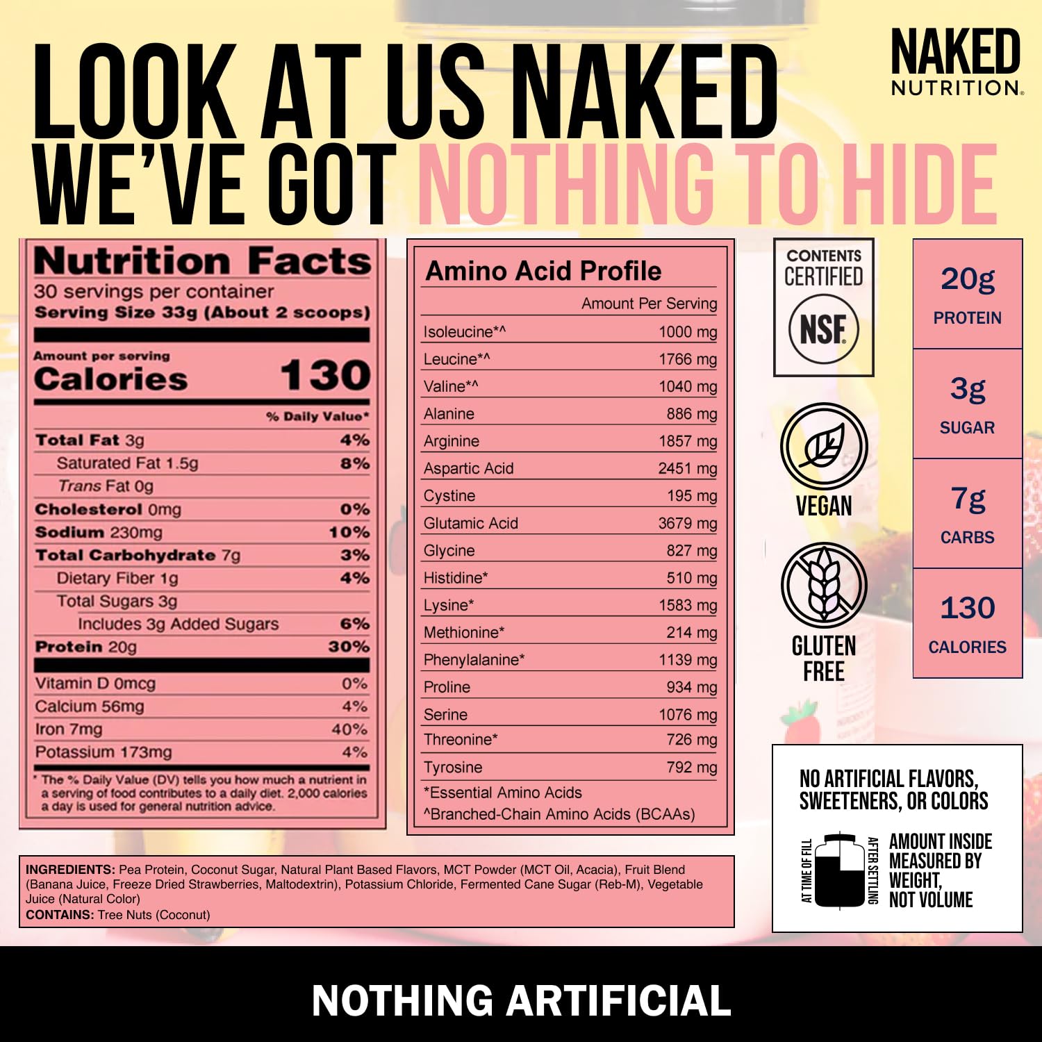 NAKED Shake USA and Canada pea protein source shown on label.