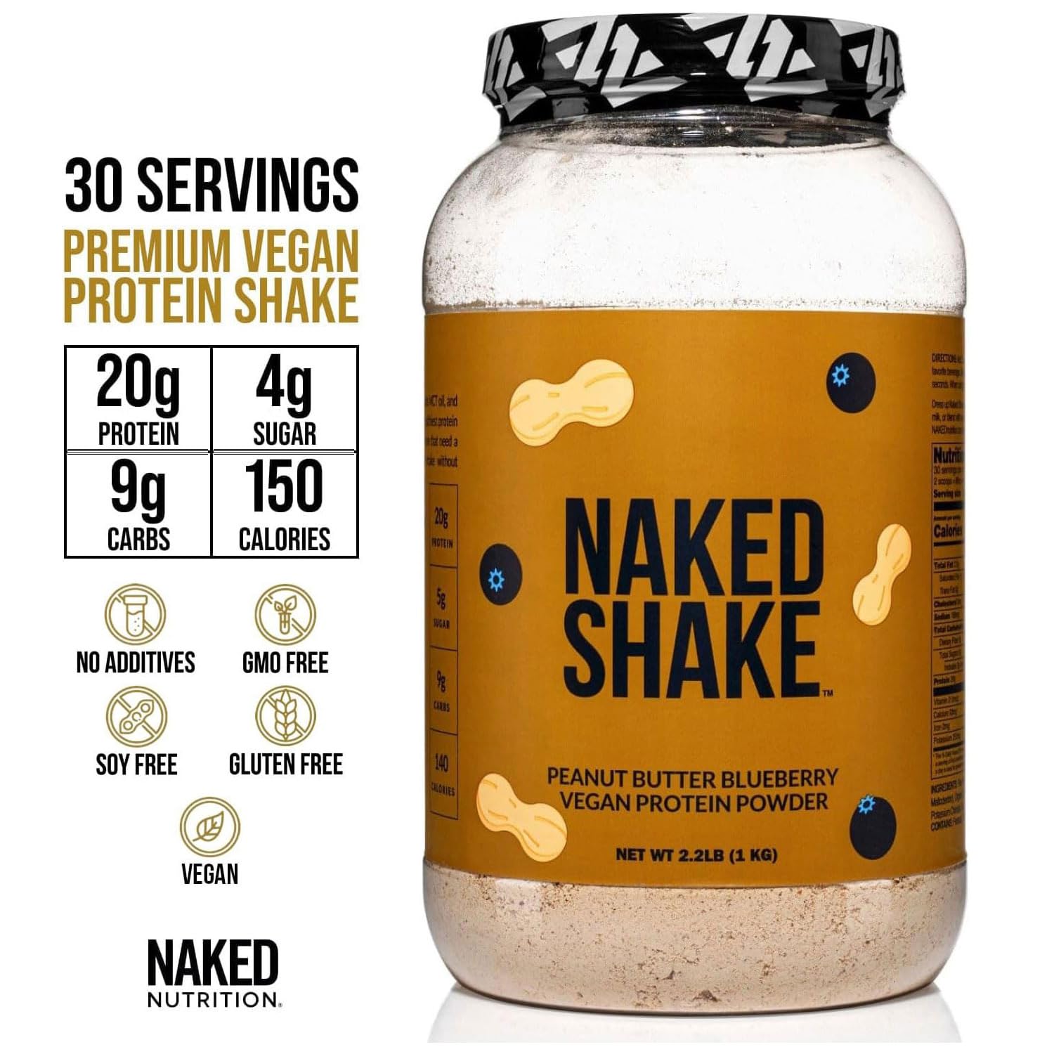 NAKED Shake yellow split peas usa canada origin, highlighting the plant protein source.