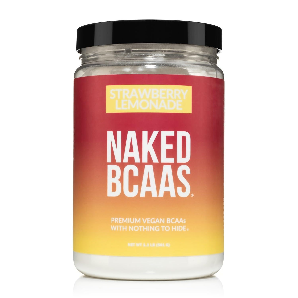 NAKED Strawberry Lemonade BCAAs bottle with refreshing flavor option for workouts.