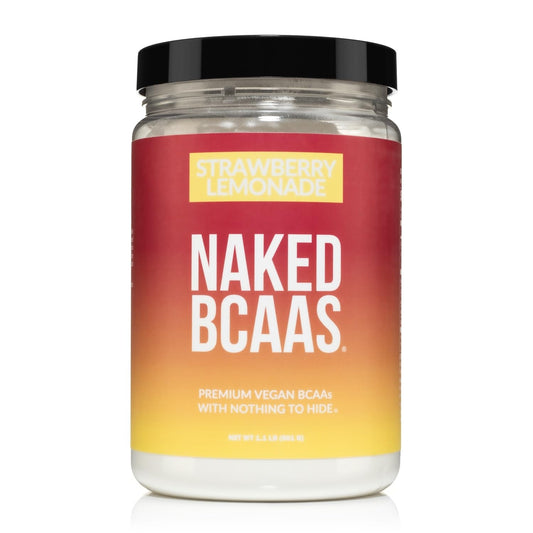NAKED Strawberry Lemonade BCAAs bottle with refreshing flavor option for workouts.