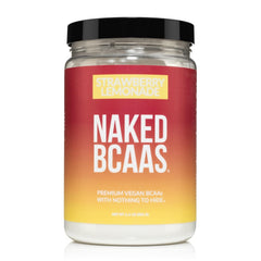 NAKED Strawberry Lemonade BCAAs bottle with refreshing flavor option for workouts.