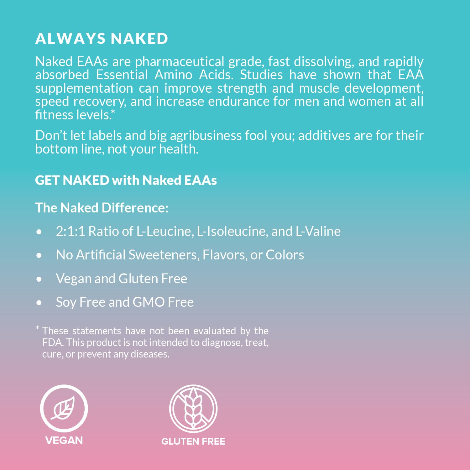 NAKED Strawberry Lemonade EAAs ingredients panel shows clean ingredients