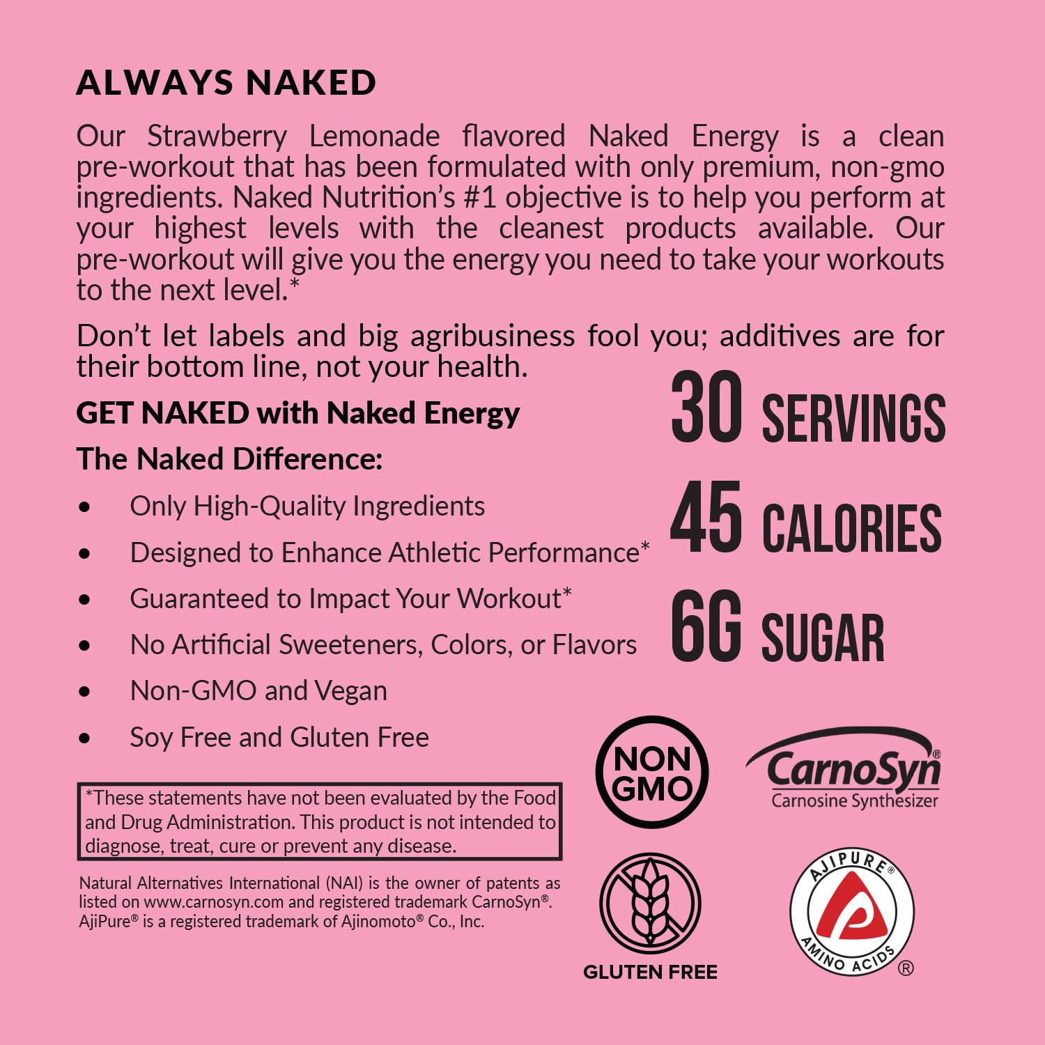 NAKED Strawberry Lemonade Energy in-scoop highlights convenient pre-workout mix.