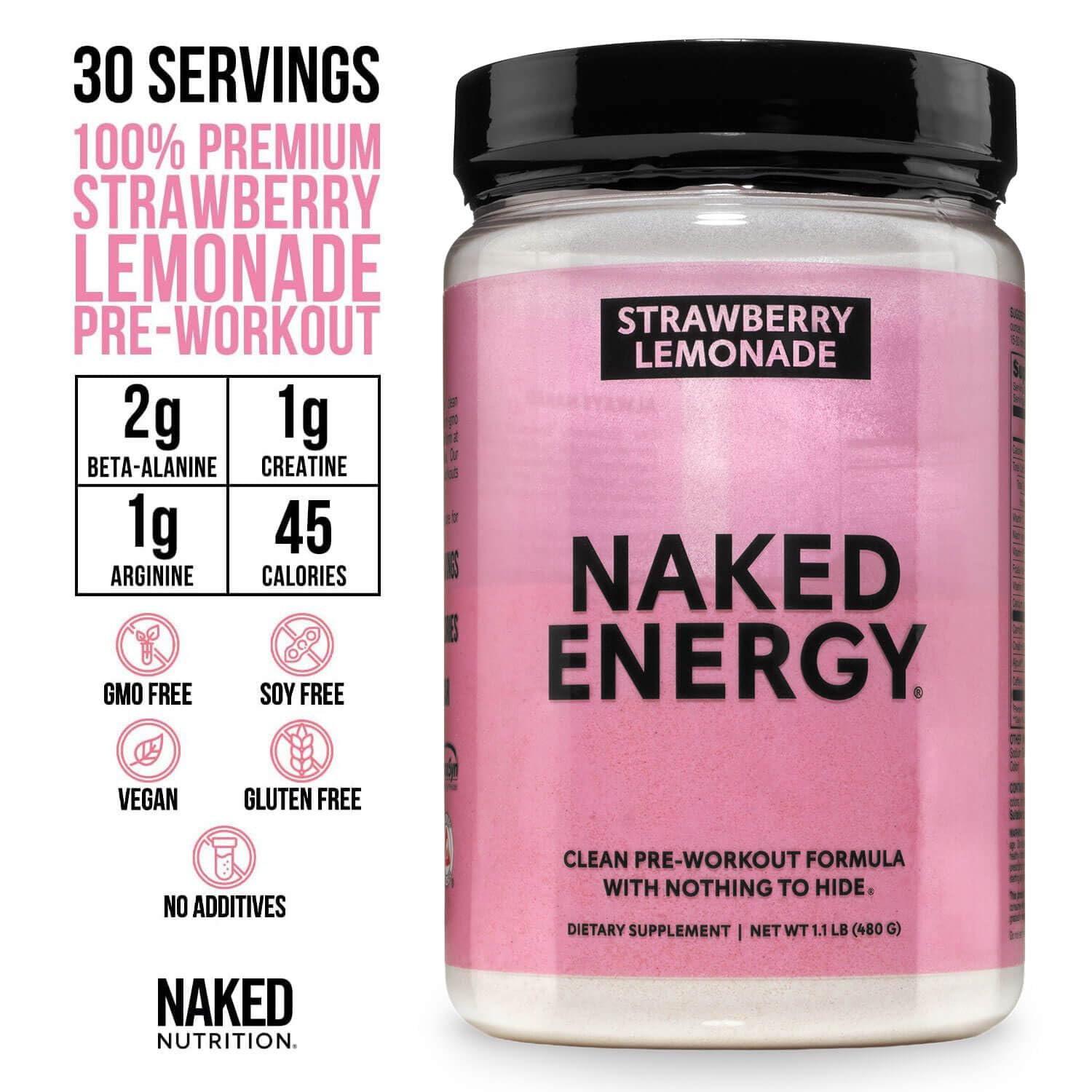 NAKED Strawberry Lemonade Energy label closeup demonstrates NSF certified purity.
