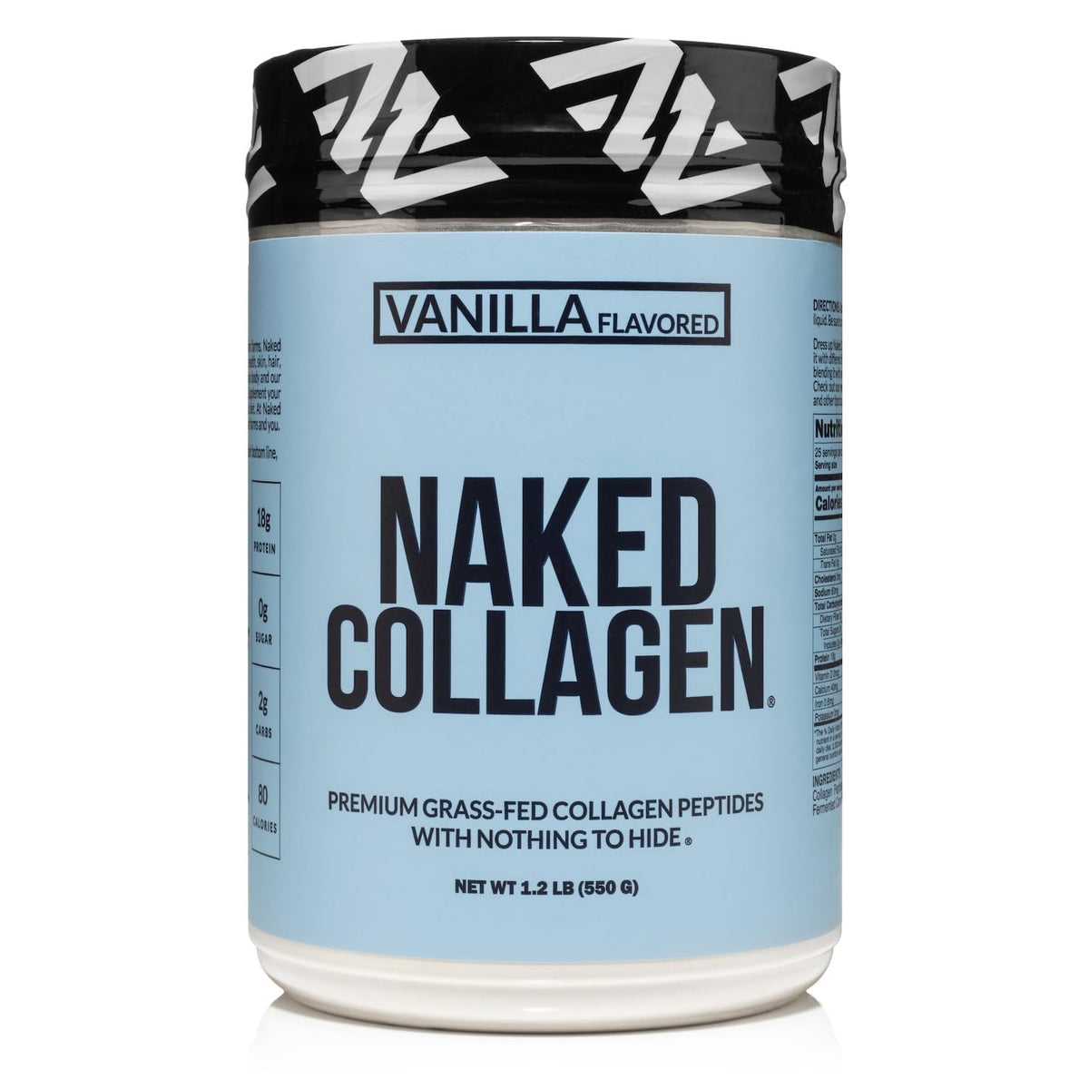 NAKED Vanilla Collagen Peptides tub; tasteless base for hot or cold drinks.
